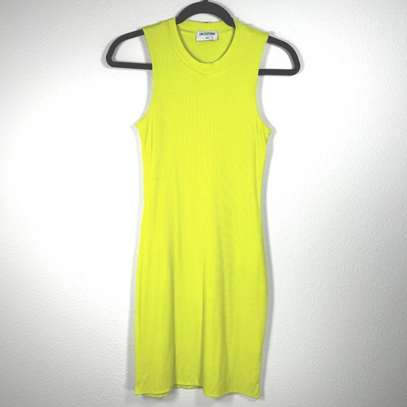 LNA Clothing Lime Green Double Layer Ribbed Knit Bodycon Sleeveless Dress Small - Picture 1 of 5